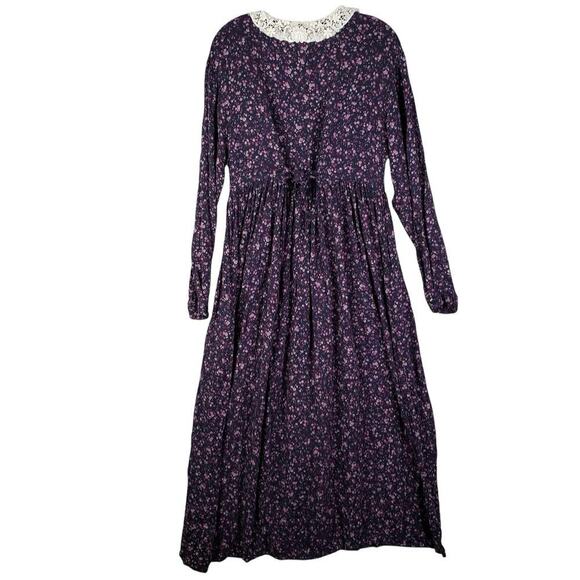 Vintage Laura Ashley Dress Modest Maxi Floral Lace Collar Button Cottage Size 10 - Picture 3 of 11